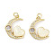 Brass Micro Pave Clear Cubic Zirconia Pendants, Cadmium Free & Lead Free, with Synthetic Opal and Jump Rings, Real 18K Gold Plated, Moon with Heart Charms, White, 20x16.5x3.5mm, Hole: 3mm