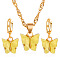 Light Gold Alloy Butterfly Jewelry Set, Resin Pendant Necklace and Dangle Hoop Earrings, Gold, 500mm