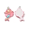 Opaque Resin Pendants, with Platinum Tone Iron Loops, Mermaid Charm, Pink, 28x17.5x7mm, Hole: 2mm
