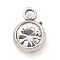 304 Stainless Steel Charms, with Acrylic Rhinestone, Birthstone Charms, Faceted, Flat Round, Stainless Steel Color, Crystal, 8.2x6x3.5mm, Hole: 1.2mm
