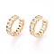 Brass Micro Pave Clear Cubic Zirconia Cuff Earrings, C-Shaped with Rectangle, Real 18K Gold Plated, 13.5x14.5x4mm