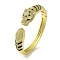 Brass Pave Clear & Green Cubic Zirconia Leopard Open Cuff Bangle for Women, with Black Enamel, Real 18K Gold Plated, Inner Diameter: 2-1/8x2-1/4 inch(5.25x5.7cm)
