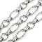 304 Stainless Steel Textured Oval with Flat Round Link Chains, Unwelded, with Spool, Stainless Steel Color, 20x11x2mm, about 16.40 Feet(5m)/Roll