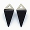 Natural Obsidian Pendants, with Alloy Findings, Triangle, Platinum, 34x14x14.5mm, Hole: 4x6mm