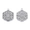 Non-Tarnish 201 Stainless Steel Pendants, Hexagon with Flower, Stainless Steel Color, 28.5x23x2.5mm, Hole: 2mm