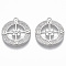 Brass Micro Pave Cubic Zirconia Pendants, Nickel Free, Flat Round with Four Cardinal Directions, Clear, Real Platinum Plated, 21.5x19x2.5mm, Hole: 1.2mm