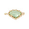 Golden Plated Brass Pave Clear Cubic Zirconia Connector Charms, Cadmium Free & Lead Free, Glass Heart Links, Dark Sea Green, 24x13x5mm, Hole: 1.5mm