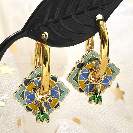 Серьги-кольца из латуни с ромбами EJEW-R016-13G-02-1