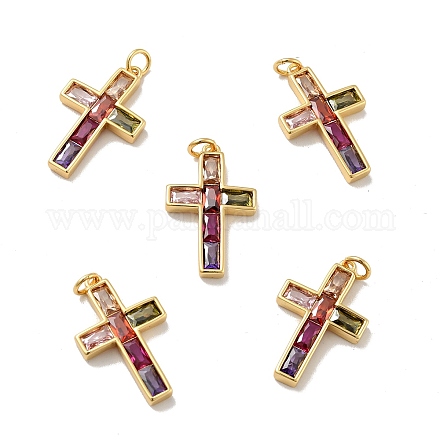 Поперечные латунные подвески из микро паве красочные фианиты X-KK-G419-29G-1