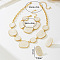 Oval Alloy Enamel Link Bracelets & Stud Earrings & Pendant Necklaces Sets, Golden, White, 430mm