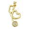 Rack Plating Brass Micro Pave Cubic Zirconia Pendants, Lead Free & Cadmium Free, Long-Lasting Plated, Heart Stethoscope Charm, Real 18K Gold Plated, 29.5x15.5x2.5mm, Hole: 3.4mm