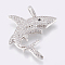 Brass Micro Pave Cubic Zirconia Pendants, Shark Shape, Clear, Platinum, 27x28x3mm, Hole: 3x5mm