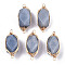 Dyed & Heated Natural Blue Aventurine Links/Connectors, Light Gold Tone Brass Wire Wrapped, Rectangle Octagon, 22~24x9~10x8.5mm, Hole: 1.6mm