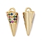 925 Sterling Silver Micro Pave Cubic Zirconia Charms, Cone Charm, with Jump Ring, Real 18K Gold Plated, 13x5.5mm, Hole: 2.3mm