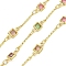 Brass Chain, with Micro Pave Cubic Zirconia and Glass Links, Cadmium Free & Nickel Free & Lead Free, Square, Real 18K Gold Plated, 12.5x1mm