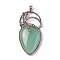 Natural Green Aventurine Pendants, with Brass Findings, teardrop, Antique Silver, 52~53x27x10~11mm, Hole: 8x5mm