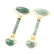 Natural Green Aventurine Brass Face Massager, Facial Rollers, Golden, 142~150x54~58x19~22mm