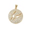 Brass Micro Pave Cubic Zirconia Pendants, Flat Round with Lightning Bolt Charms, Cadmium Free & Lead Free, Rack Plating, Long-Lasting Plated, Real 18K Gold Plated, 26x23x2mm, Hole: 4x3.5mm