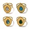 Ion Plating(IP) Oval with Teardrop 304 Stainless Steel Open Cuff Rings, Synthetic Malachite & Turquoise Finger Rings for Women Men, Real 18K Gold Plated, US Size 6(16.5mm)