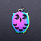 Ion Plating(IP) 201 Stainless Steel Pendants, with Jump Rings, Owl, Rainbow Color, 20x13.5x1mm, Jump Ring: 5x0.8mm, Inner Diameter: 3mm