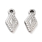 Non-Tarnish 304 Stainless Steel Charms, Rhombus Charm, Stainless Steel Color, 12.5x6.5x2.5mm, Hole: 1.4mm