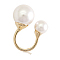 Real 18K Gold Plated Brass Cuff Rings, Open Rings, with Pearl, Size 4, White, 15.25mm