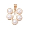 Plastic Imitation Pearl Pendants, Flower, with Copper Wire, Light Gold, 33x25x8mm, Hole: 4mm