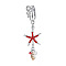 304 Stainless Steel Pave Cubic Zirconia & Plastic Pearl & Natural Shell Starfish Dangle Clip on Belly Rings, Stainless Steel Color, Red, 44x20mm