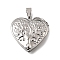 316 Stainless Steel Locket Pendants, with 201 Stainless Steel Snap on Bails Stainless Steel Photo Frame Charms, Heart with Tree Pattern, Stainless Steel Color, 29x28.5x7.5mm, Hole: 8x4mm, Inner Diameter: 16.5x21mm