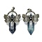 Natural Fluorite Faceted Pointed Bullet Big Pendants, Rack Plating Antique Silver Plated Alloy Butterfly Charms, Cadmium Free & Lead Free, 54x33.5x18.5~19mm, Hole: 6.5x7.5mm