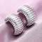 Brass Stripe C-Shaped Stud Earrings, Lead Free & Cadmium Free, Long-Lasting Plated, Rack Plating, Platinum, 28x14.5mm