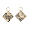 Brass with PU Leather Pendants, Rhombus, Blanched Almond, 63mm, Hole: 13.5mm