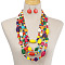 Bohemian Style Wood Barrel & Cube & Flat Round Beaded Multilayer Necklaces & Dangle Earrings Sets, Colorful, 640mm