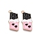 Valentine's Day Theme Alloy Enamel Pendants, Lead Free & Cadmium Free, Golden, Chocolate Charm, Pink, 28x14x1mm, Hole: 1.8mm