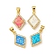 Brass Micro Pave Cubic Zirconia with Synthetic Opal Pendants, Cadmium Free & Lead Free, Real 18K Gold Plated, Rhombus, Mixed Color, 19x12.5x3.5mm, Hole: 4x3.5mm