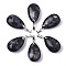 Natural Larvikite Pendants, with Stainless Steel Pinch Bails, Teardrop, Stainless Steel Color, 24x15x9~10mm, Hole: 5x4mm