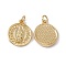 Brass Pendants, with Jump Ring, Cadmium Free & Nickel Free & Lead Free, Rack Plating, Flat Round with Virgin Pattern, Real 18K Gold Plated, 17.5x15x2.5mm, Hole: 3mm
