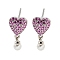 Rack Plating Brass Micro Pave Cubic Zirconia Stud Earring, Cadmium Free & Lead Free, Long-Lasting Plated, with ABS Imitation Pearl, Hot Pink, Platinum, 12x9mm