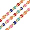 Ion Plating(IP) Brass Dapped Chains, Cable Chains with Enamel, Real 18K Gold Plated, Soldered, with Spool, Flat Oval, Colorful, 8.5x4x2mm, about 32.81 Feet(10m)/Roll