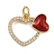 Brass Micro Pave Cubic Zirconia Pendants, with Glitter Powder Enamel, Heart Charms, Rack Plating, Cadmium Free & Lead Free, Long-Lasting Plated, Real 18K Gold Plated, Red, 14x17.5x2mm, Hole: 3.2mm