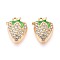 Alloy Rhinestone and Enamel Pendants, Strawberry, Golden, Crystal, 17x13x4mm, Hole: 1.8mm