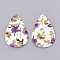 Imitation Leather Big Pendants, Teardrop with Flower, Medium Orchid, 55.5x36x1.5mm, Hole: 1mm