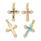 Brass Micro Pave Clear Cubic Zirconia Pendants, Cadmium Free & Lead Free, with Sythetic Opal, Real 18K Gold Plated, Cross Charms, with Jump Ring, Mixed Color, 31.5x21.5x3mm, Hole: 5x3.5mm