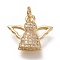 Brass Micro Pave Clear Cubic  Zirconia Pendants, with Jump Rings, Angel, Real 18K Gold Plated, 14x16x2.5mm, Jump Ring: 5x1mm, 3mm Inner Diameter