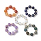 5Pcs 5 Styles Natural White Jade & Indian Agate & Lapis Lazuli & Red Aventurine & Opalite Stretch Rings, with Brass Beads, Round, Inner Diameter: 16~20mm, 1pc/style