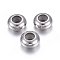 201 Stainless Steel Beads, with Rubber Inside, Slider Beads, Rondelle, Stainless Steel Color, 8x4mm, Hole: 3.5mm, Rubber Hole: 2.2mm