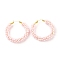Glass Seed Beaded Hoop Earrings for Women, Real 18K Gold Plated Big Circle Brass Hoop Earrings, Pink, 44x45x8.5mm, Pin: 1.4x0.4mm