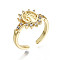 Brass Micro Pave Clear Cubic Zirconia Cuff Rings, Open Rings, Nickel Free, Oval with Human, Real 16K Gold Plated, Inner Diameter: 17mm