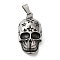 304 Stainless Steel Pendants, Antique Silver, Skull with Star Charm 36x20x10mm, Hole: 9x4mm