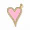Brass Micro Pave Cubic Zirconia Pendants, Cadmium Free & Lead Free, Enamel Style, Heart Charms, Golden, Pink, 44.5x28.5x2.5mm, Hole: 5x2.5mm